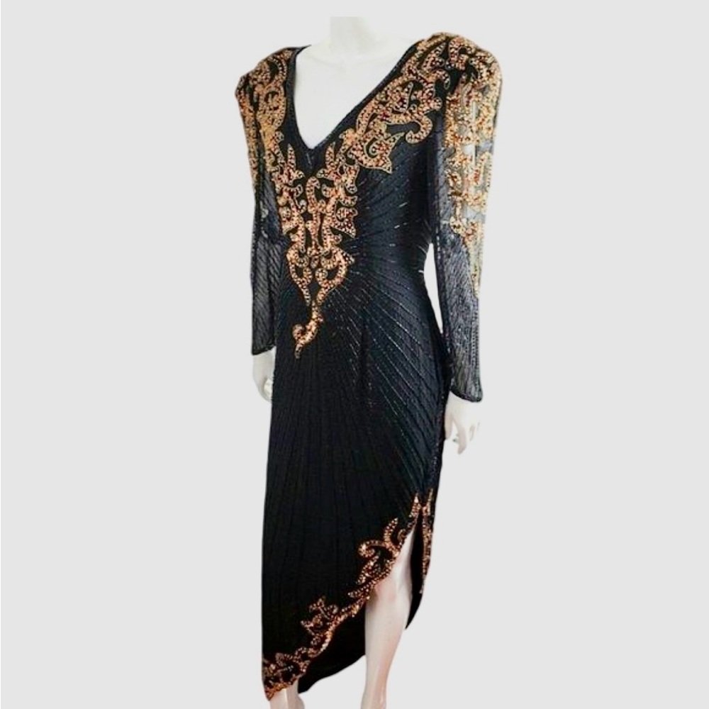 Black & Gold Beaded Cocktail Dress